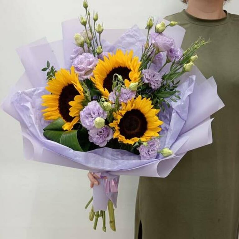 Sunflower Purple Lisianthus Luxury Bouquet-A742 - Image 2