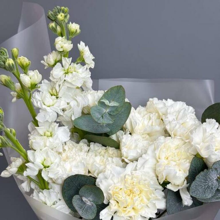 White Carnations And Matthiola Elegant Bouquet-A718 - Image 6