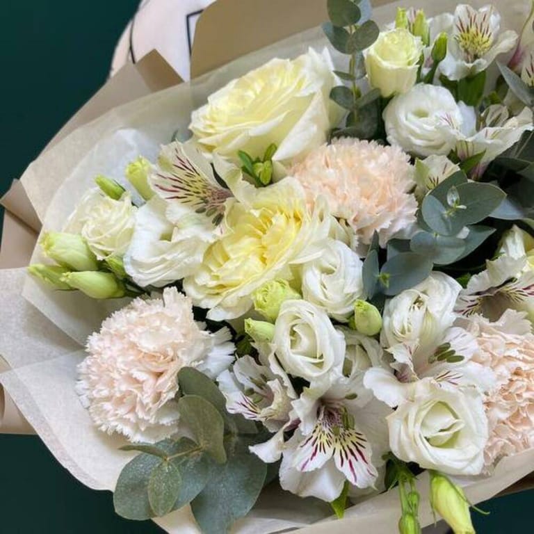 White Roses Carnations And Alstroemeria Luxury Bouquet-A722 - Image 5