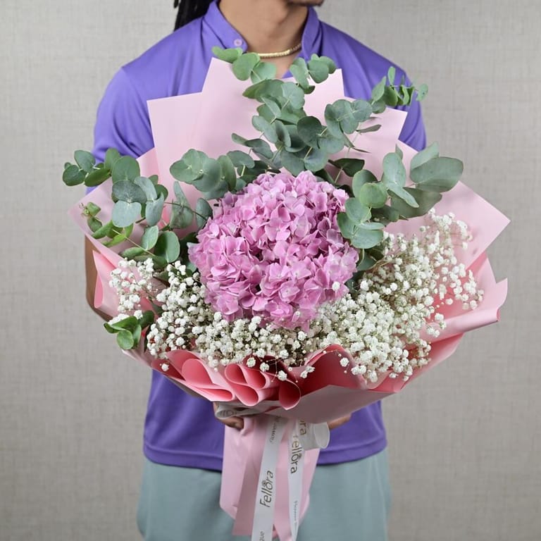 Pink Hydrangea Gypsophila And Eucalyptus Bouquet-A765 - Image 2