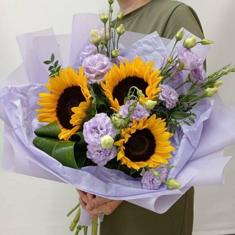 Sunflower Purple Lisianthus Luxury Bouquet-A742 - Image 3
