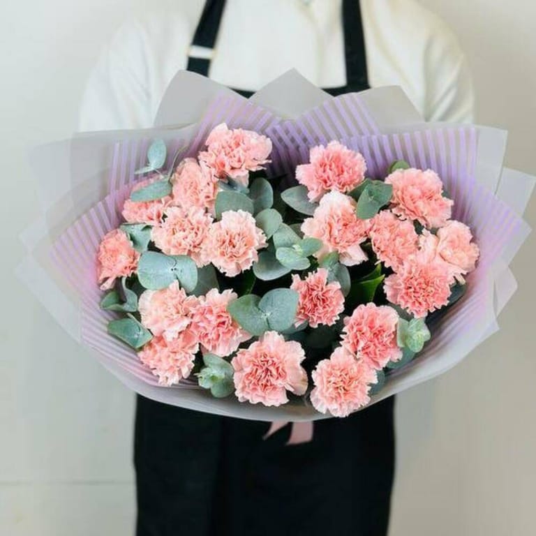 Pink Carnations And Eucalyptus Luxury Bouquet-A741 - Image 3