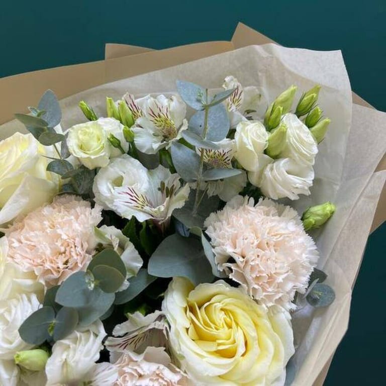White Roses Carnations And Alstroemeria Luxury Bouquet-A722 - Image 6