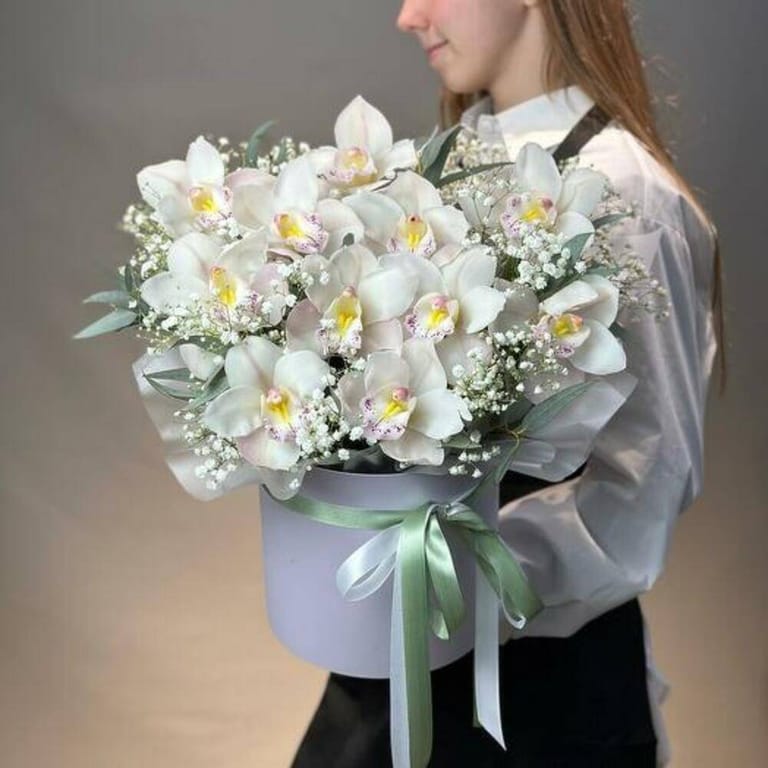White Cymbidium Orchid Luxury Flower Box-A798 - Image 1