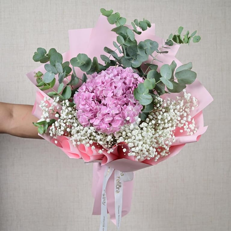Pink Hydrangea Gypsophila And Eucalyptus Bouquet-A765 - Image 3