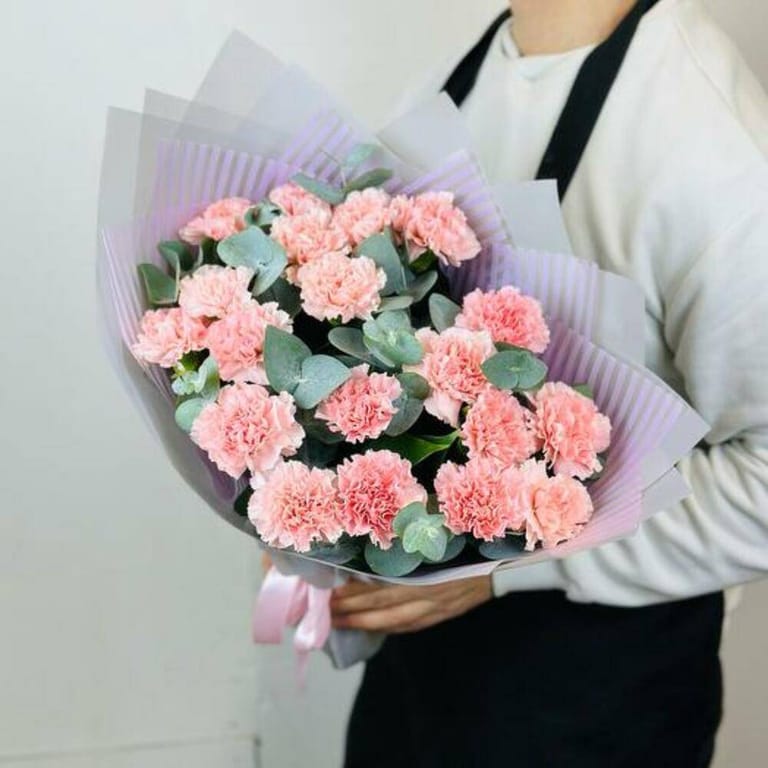 Pink Carnations And Eucalyptus Luxury Bouquet-A741 - Image 4