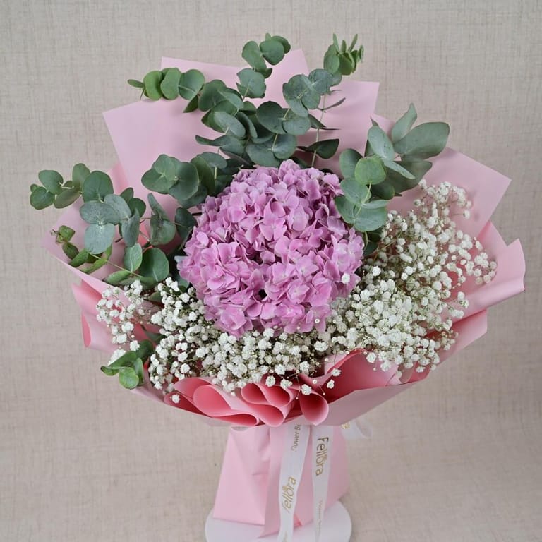 Pink Hydrangea Gypsophila And Eucalyptus Bouquet-A765 - Image 4