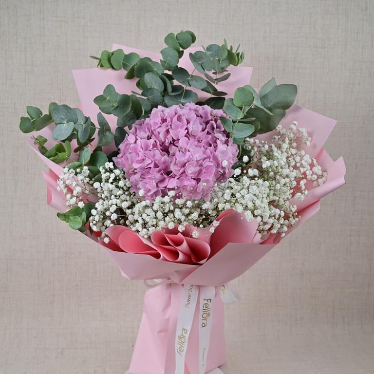Pink Hydrangea Gypsophila And Eucalyptus Bouquet-A765 - Image 5