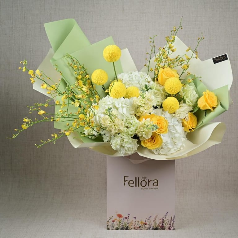 Yellow Roses White Hydrangea And pin pong Luxury Bouquet-A764 - Image 5