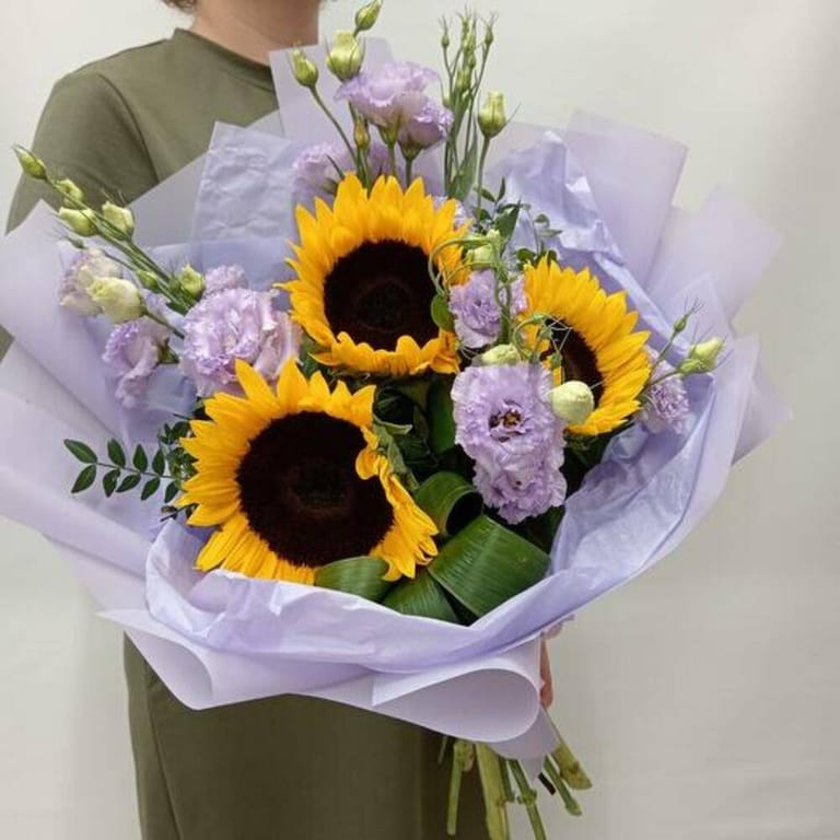 Sunflower Purple Lisianthus Luxury Bouquet-A742 - Image 6