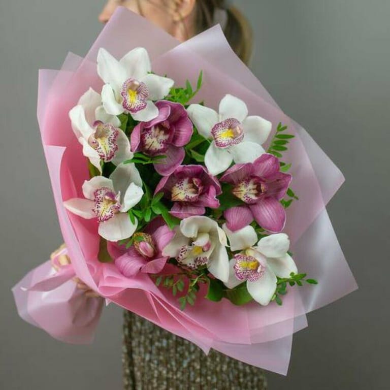 White And Pink Cymbidium Orchid Luxury Bouquet-A804 - Image 2