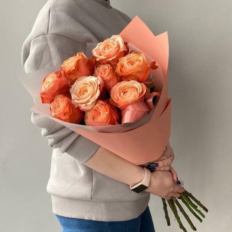 Peach Garden Roses Luxury Bouquet-A812 - Image 1