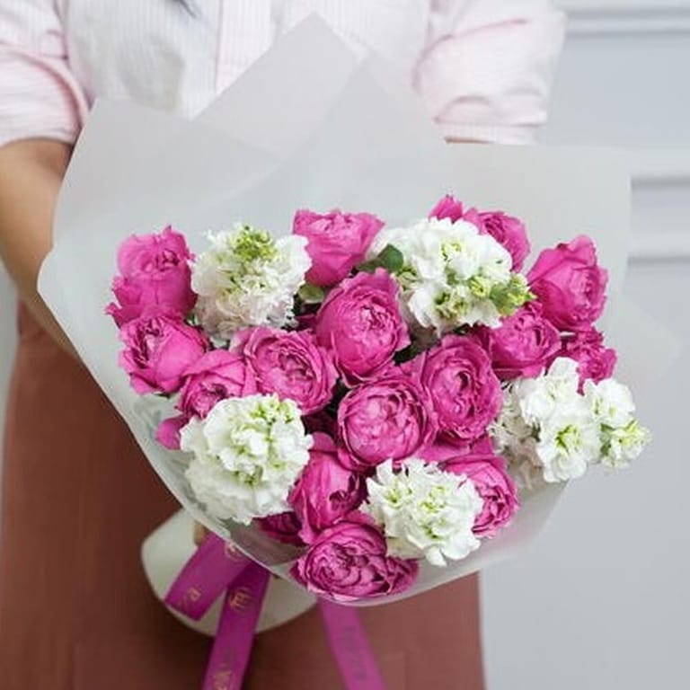 Peony Spray Roses And Matthiola Bouquet-A815 - Image 1