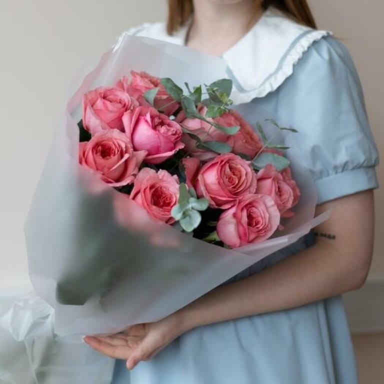 Pink Expression Garden Roses And Eucalyptus Luxury Bouquet-A811 - Image 2