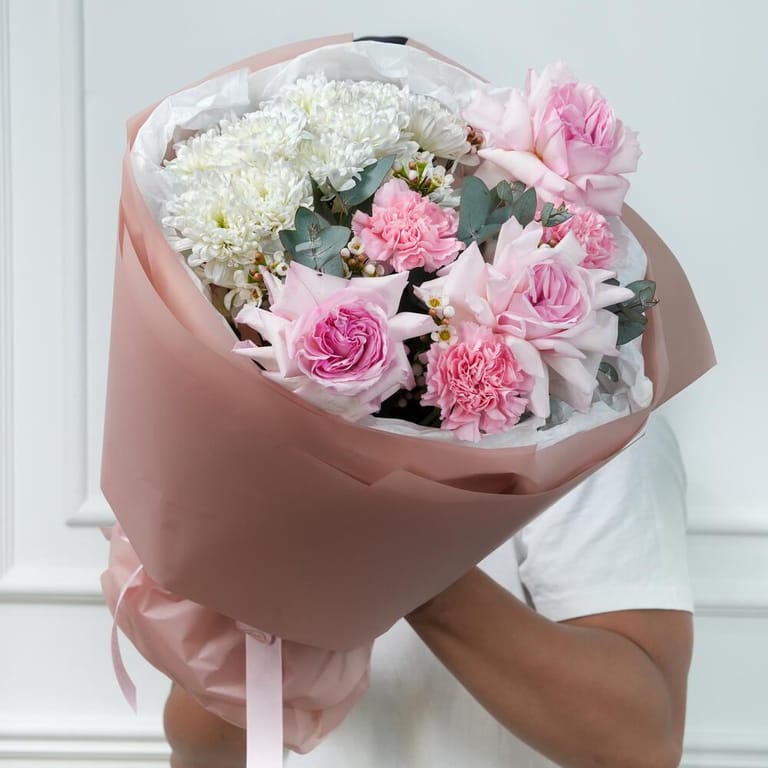 Pink Roses Chrysanthemum And Carnation Luxury Bouquet-A820 - Image 1