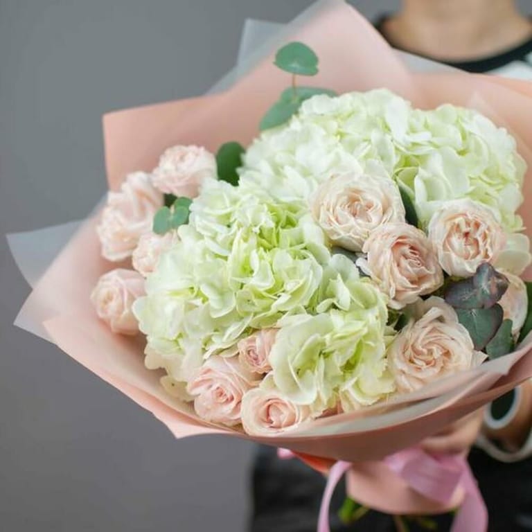 White Hydrangea And Bombastic Spray Roses Luxury Bouquet-A816 - Image 2