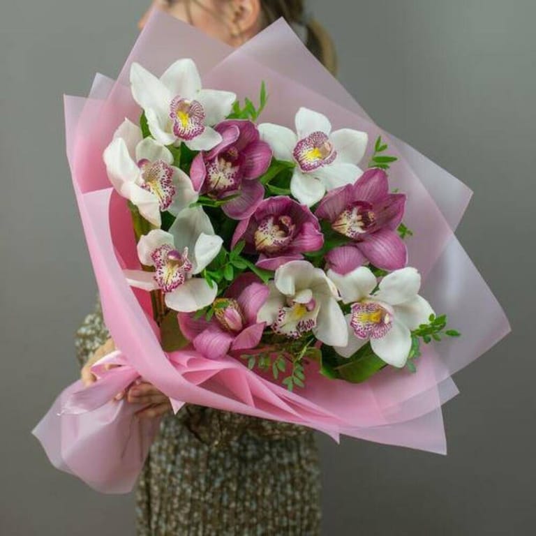 White And Pink Cymbidium Orchid Luxury Bouquet-A804 - Image 5