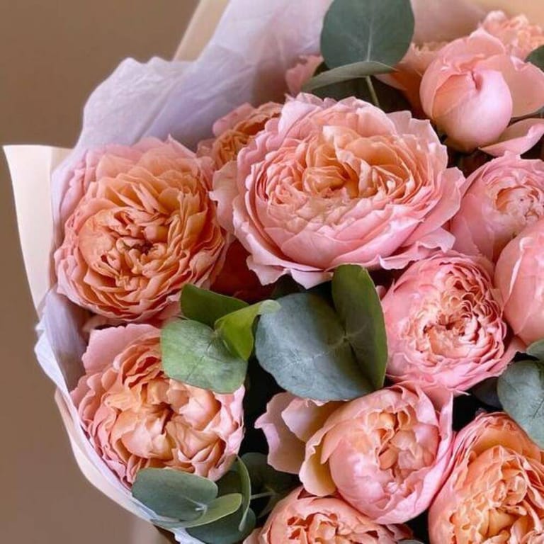 Julietta Peach Peony Roses And Eucalyptus Luxury Bouquet-A827 - Image 2