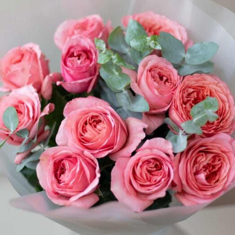 Pink Expression Garden Roses And Eucalyptus Luxury Bouquet-A811 - Image 6
