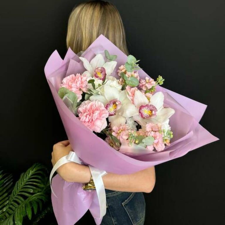White Cymbidium Orchid Pink Matthiola And Carnation Luxury B-A826 - Image 3