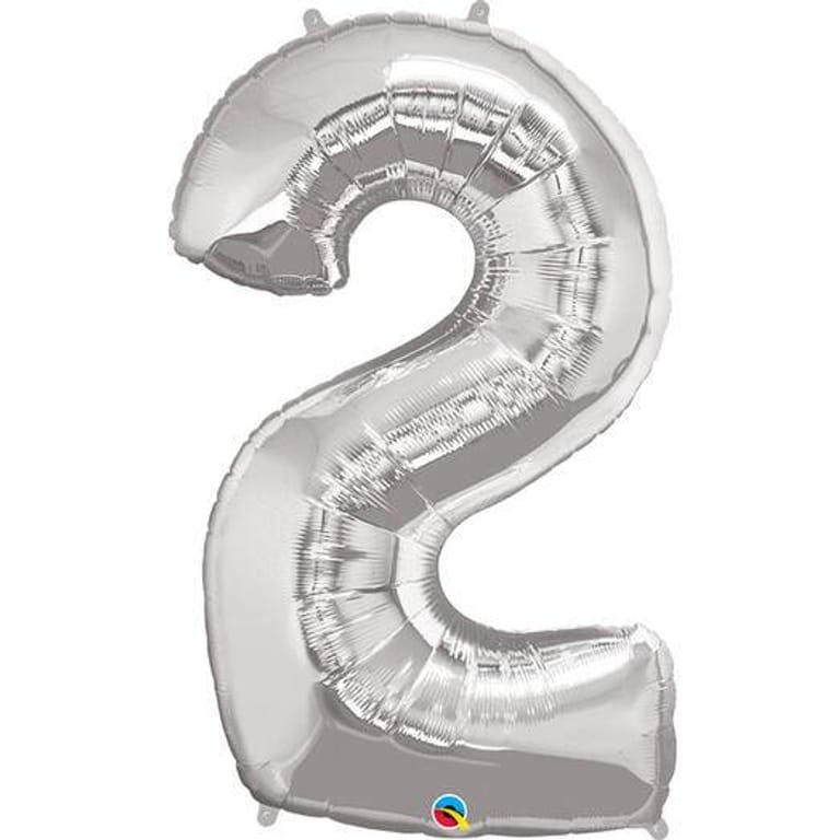 Silver Number 2 Helium Foil Balloon-A837 - Image 1