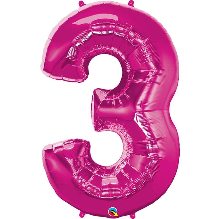 Pink Number 3 Helium Foil Balloon-A838 - Image 1