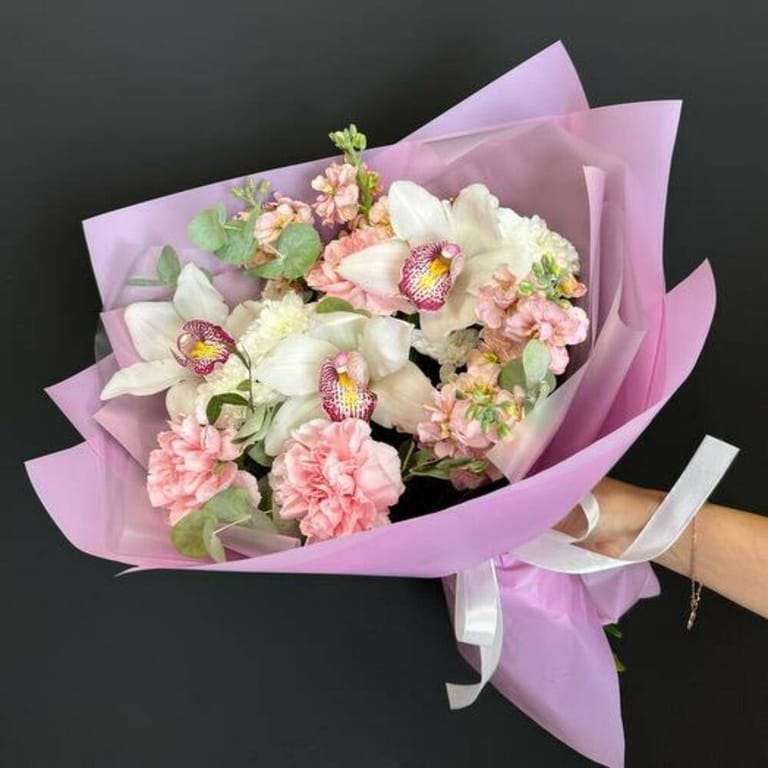 White Cymbidium Orchid Pink Matthiola And Carnation Luxury B-A826 - Image 4