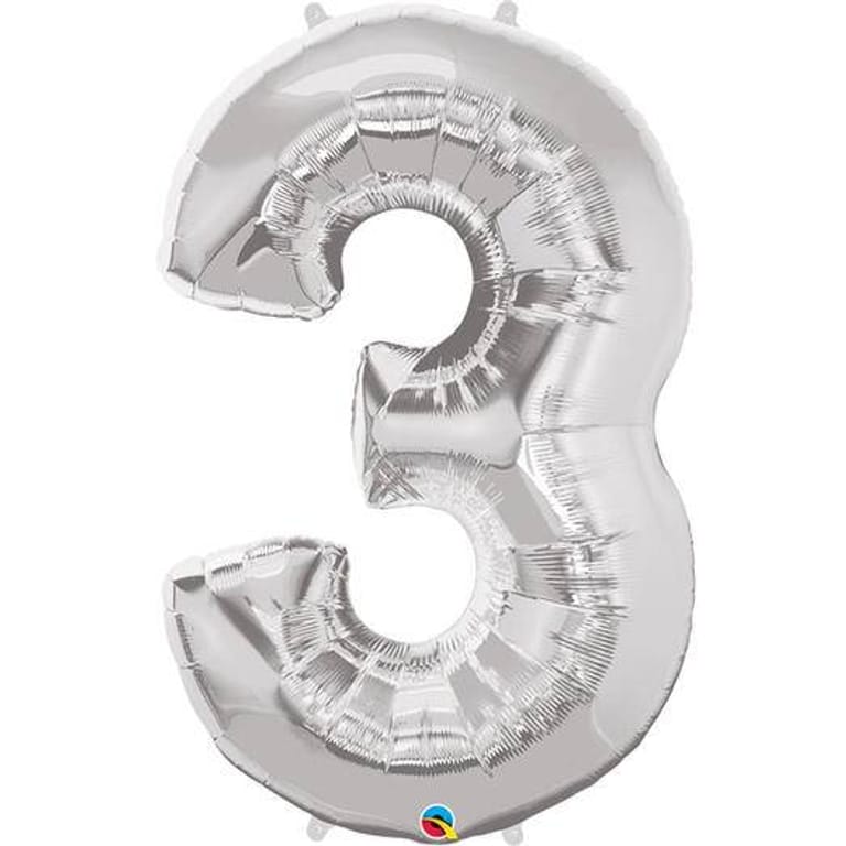 Silver Number Three Helium Foil Balloon-A841 - Image 1