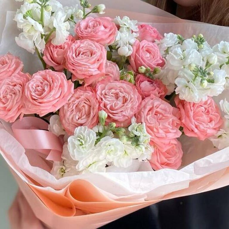 Pink Peony Roses And White Matthiola Luxury Bouquet-A825 - Image 5