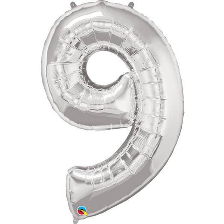 Silver Number 9 Helium Foil Balloon-A865 - Image 1