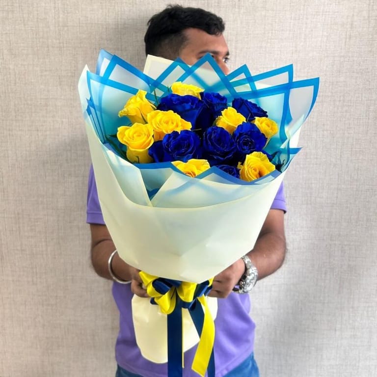 Royal Sunshine Blue And Yellow Rose Bouquet-A866 - Image 1