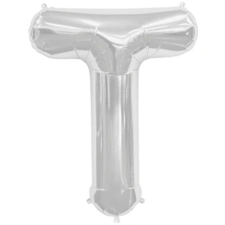Silver Letter T Helium Foil Balloon-A906 - Image 1