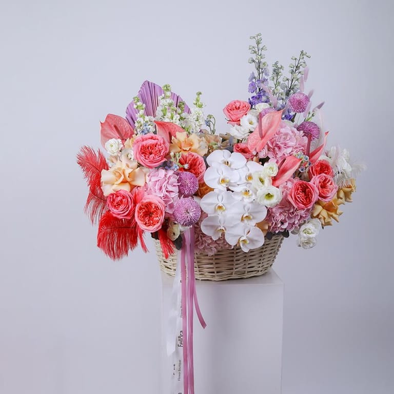 Luxury Pink Roses Orchids And Hydrangea Flower Basket-A921 - Image 2