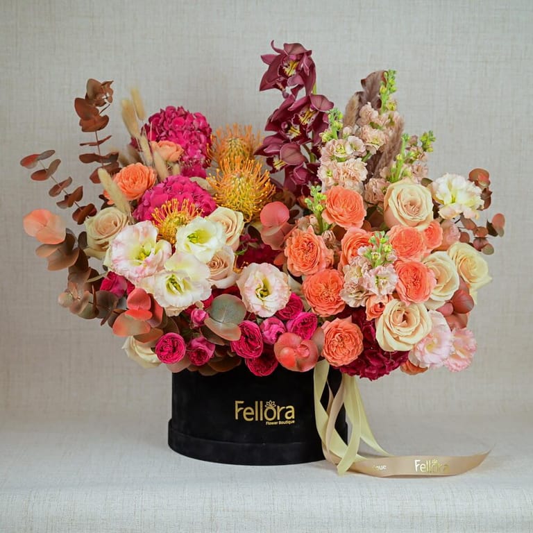 Luxury Coral Roses And Cymbidium Orchid Flower Box-A928 - Image 2