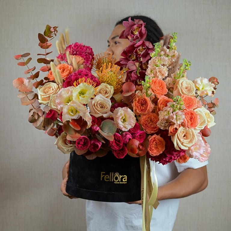 Luxury Coral Roses And Cymbidium Orchid Flower Box-A928 - Image 5