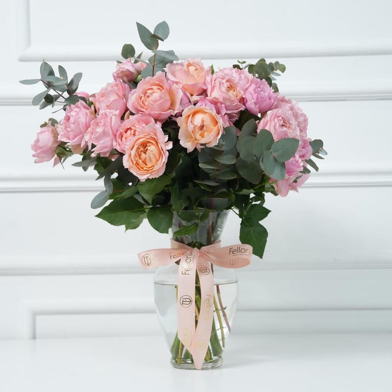 Julietta Peony Roses And Eucalyptus Vase Arrangement-A943 - Image 1