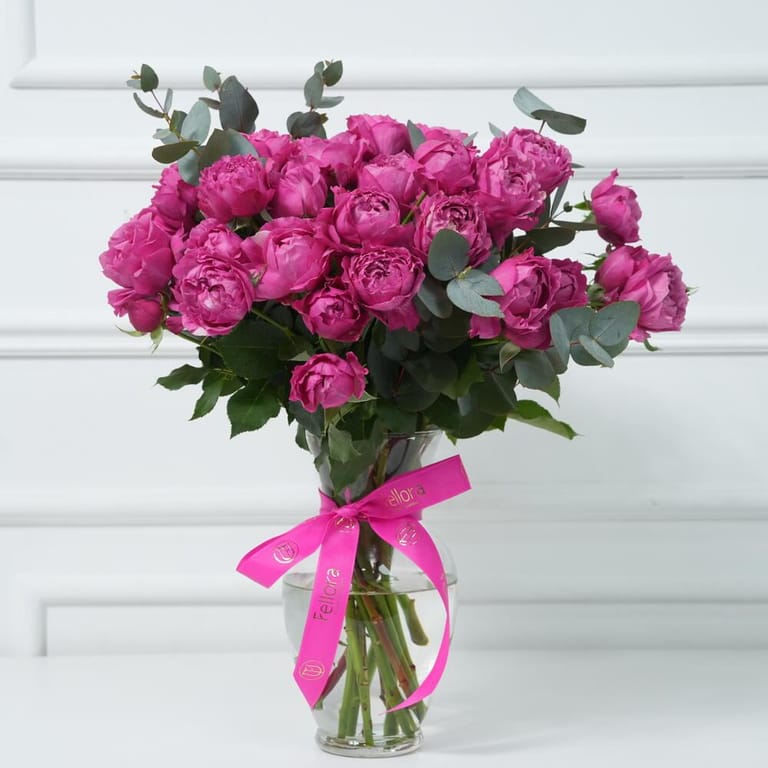Hot Pink Peony Spray Roses And Eucalyptus Vase Arrangement-A942 - Image 3