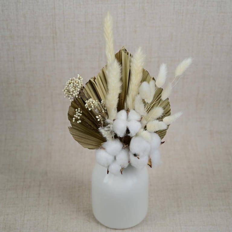 White Cotton And Dried Palm Vase Arrangement-A979 - Image 1