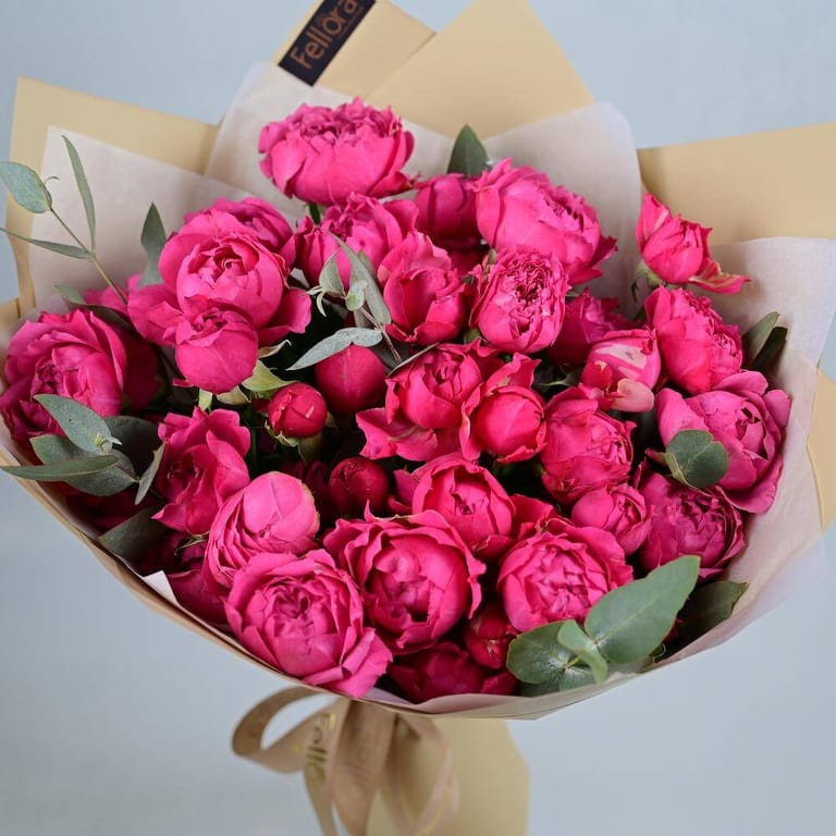 Hot Pink Peony Roses And Eucalyptus Bouquet-A945 - Image 3
