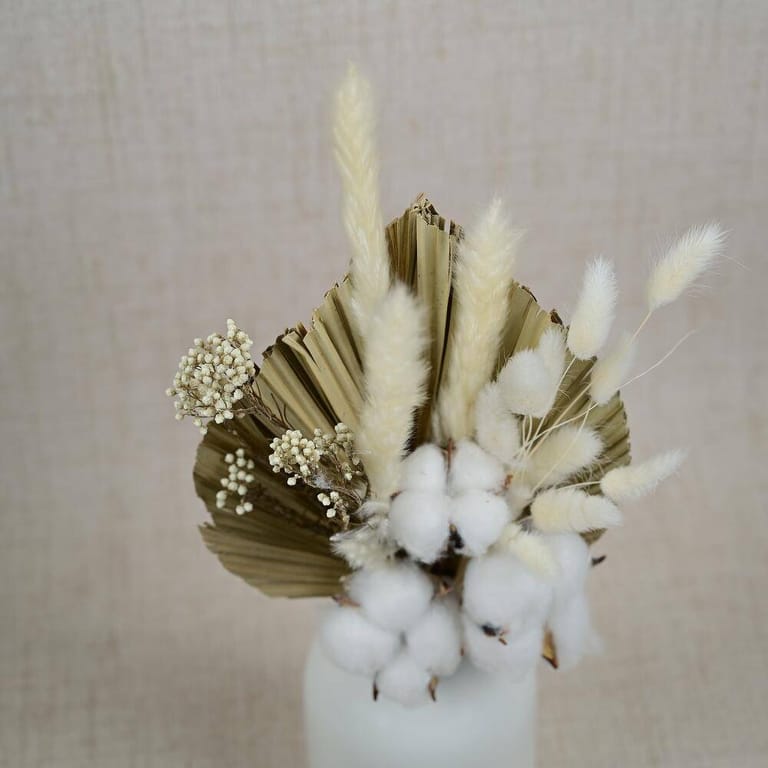 White Cotton And Dried Palm Vase Arrangement-A979 - Image 2
