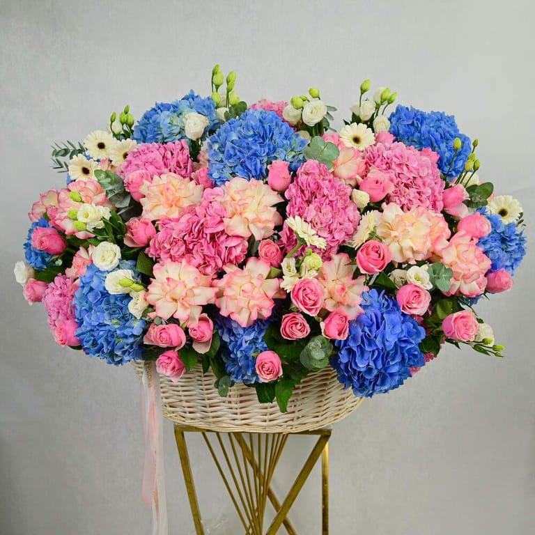 Luxury Pink And Blue Hydrangea Grand Flower Basket-A984 - Image 2