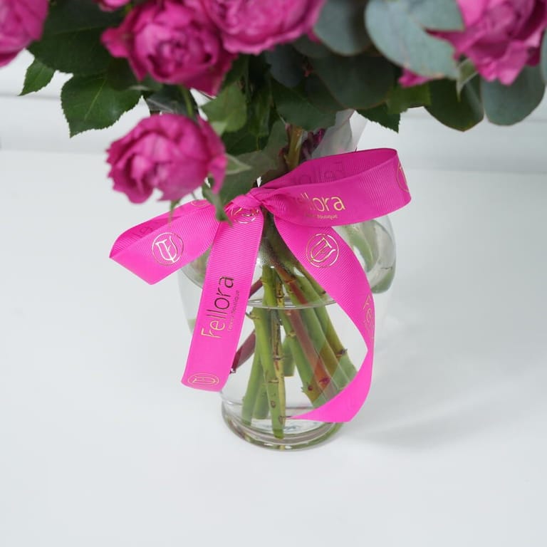 Hot Pink Peony Spray Roses And Eucalyptus Vase Arrangement-A942 - Image 5