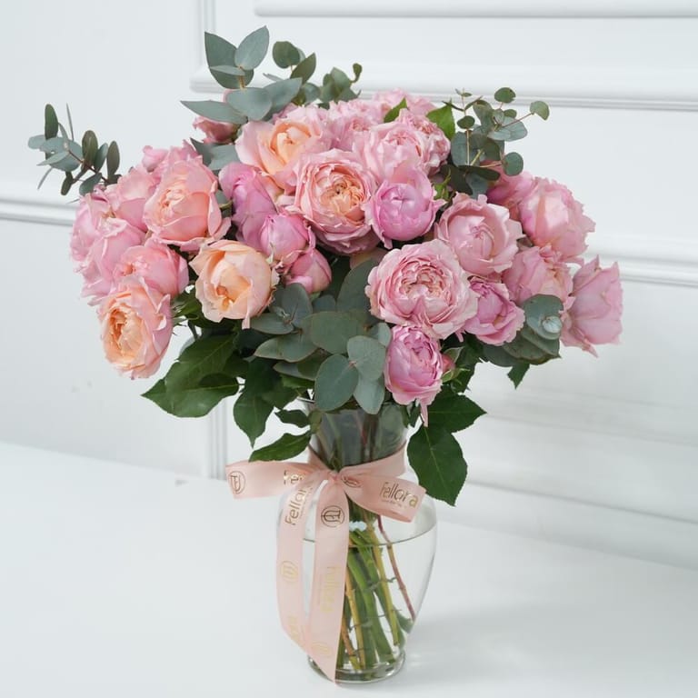 Julietta Peony Roses And Eucalyptus Vase Arrangement-A943 - Image 5