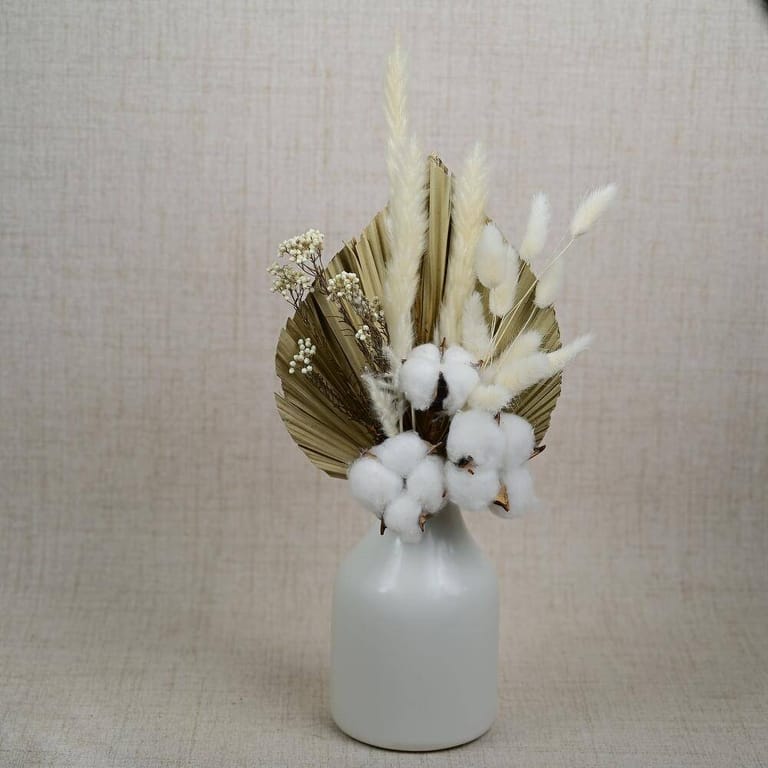 White Cotton And Dried Palm Vase Arrangement-A979 - Image 3