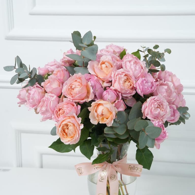 Julietta Peony Roses And Eucalyptus Vase Arrangement-A943 - Image 6