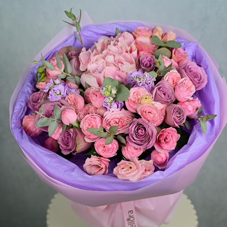 Paris Flowers Pink Hydrangea And Mixed Roses Bouquet-A1003 - Image 2