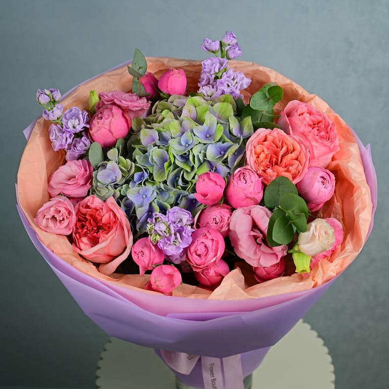 Hydrangea And Pink Peony Roses Luxury Bouquet-A1006 - Image 2