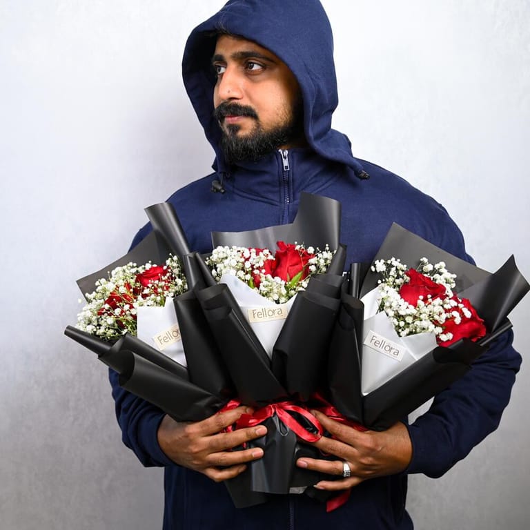 Set Of 3 Mini Bouquets With 2 Red Roses Each-A1008 - Image 2