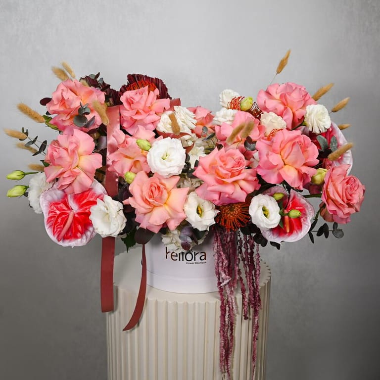 Pink Roses And Anthurium Luxury Flower Box-A1007 - Image 3