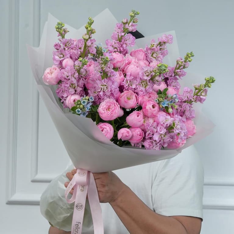 Pink Peony Roses And Pink Matthiola Luxury Bouquet-A1027 - Image 1